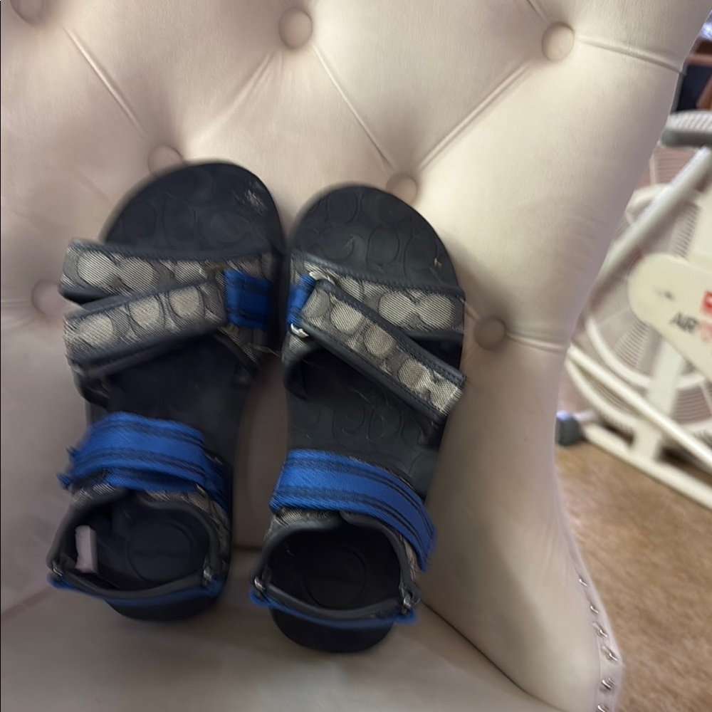 Coach Blue and Gray Sporty Sandals with Velcro Straps